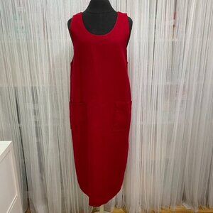 VTG Kanojo USA Red Linen Shift Dress Sleeveless Made in USA M/L